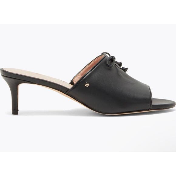 Kate Spade Size 8 Leather Black Stassi Bow Mules Black Heels New Nordstrom - Picture 4 of 11